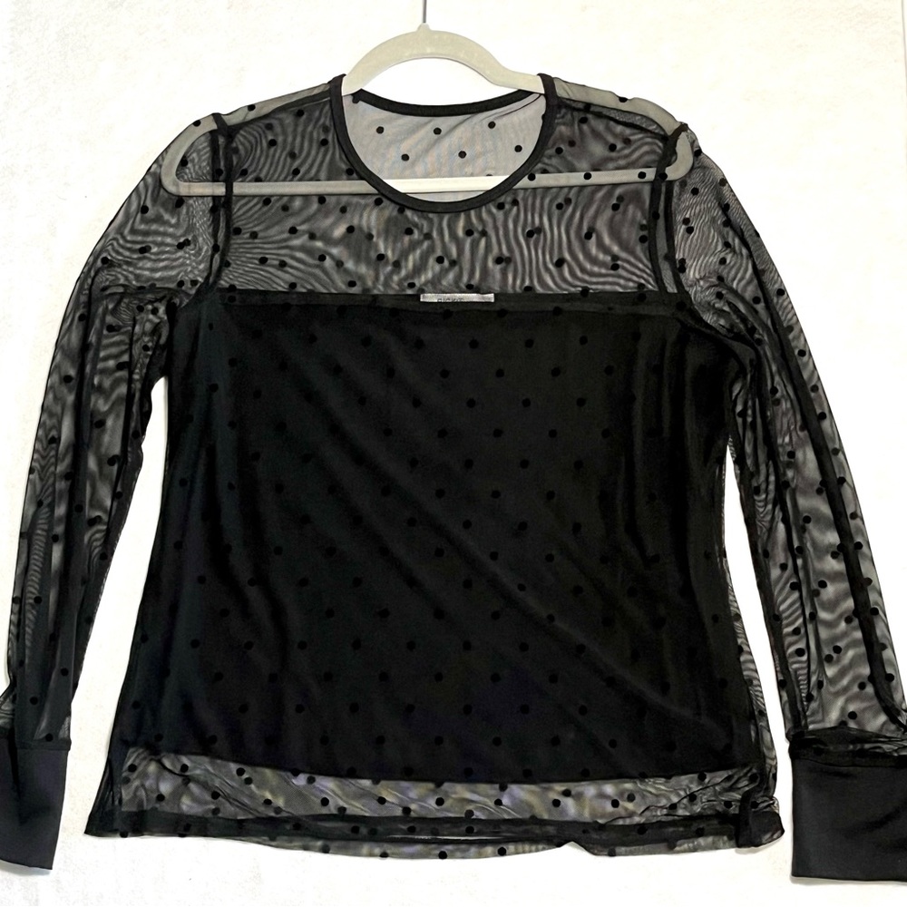 Black sheer top size L woman’s black Holiday blouse sheer Rickis Black top